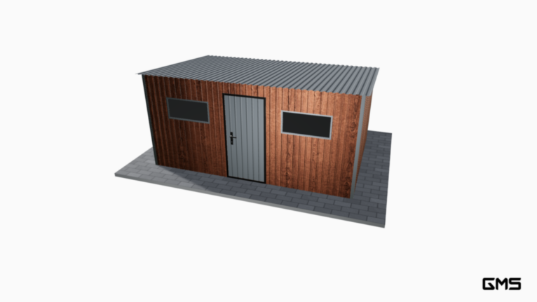 Căsuță de grădină Imitatie lemn 4.5x3 m cu pantă în spate