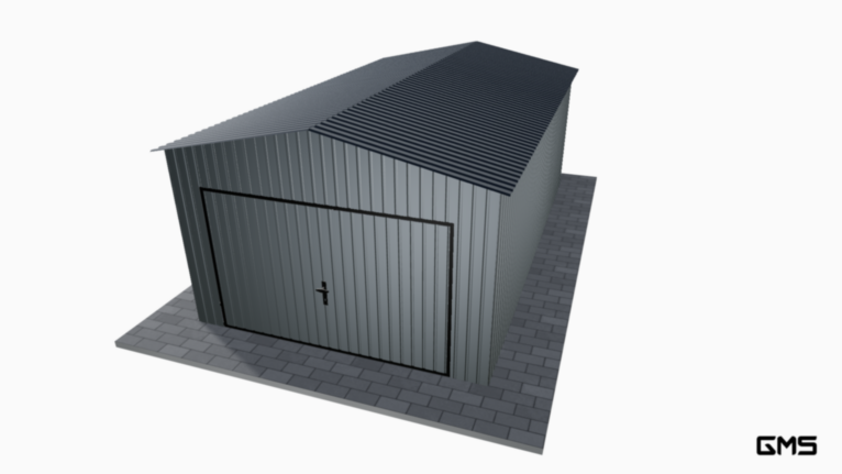 Garaj acrilic BTX 3.5x6 m cu acoperiș în două ape / poartă basculantă