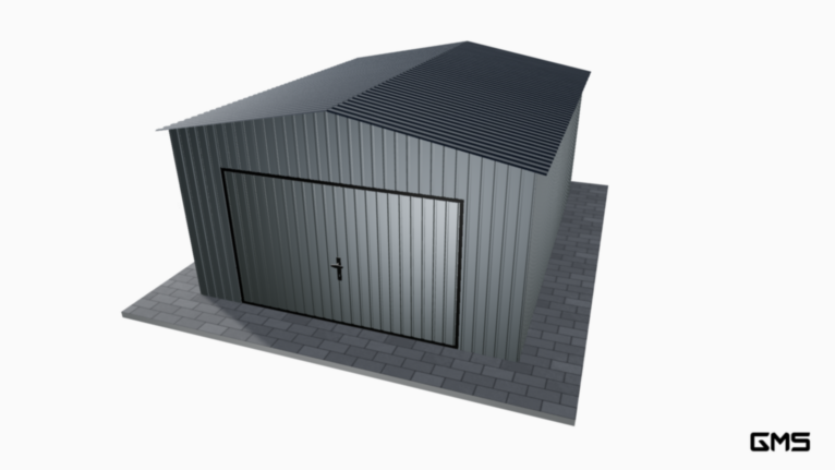 Garaj acrilic BTX 4x5 m cu acoperiș în două ape / poartă basculantă