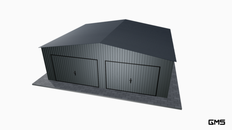 Garaj acrilic BTX 7x6 m cu acoperiș în două ape / poartă basculantă