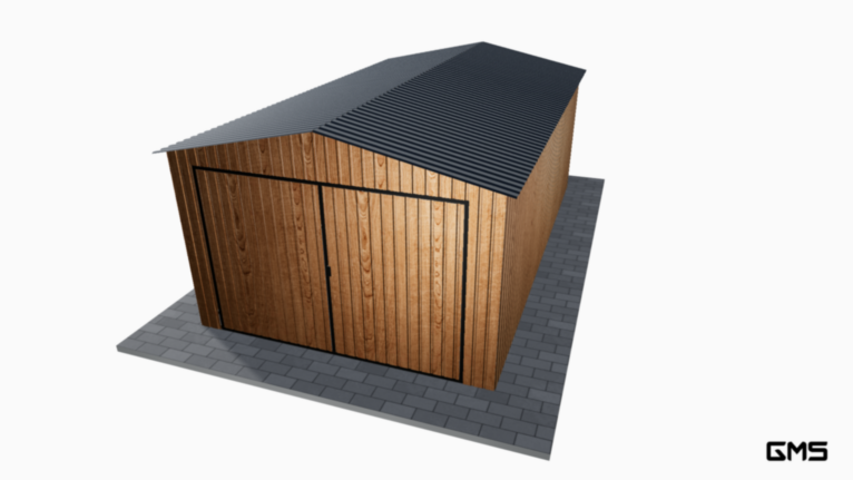Garaj acrilic imitație lemn 3.5x6 m cu acoperiș în două ape