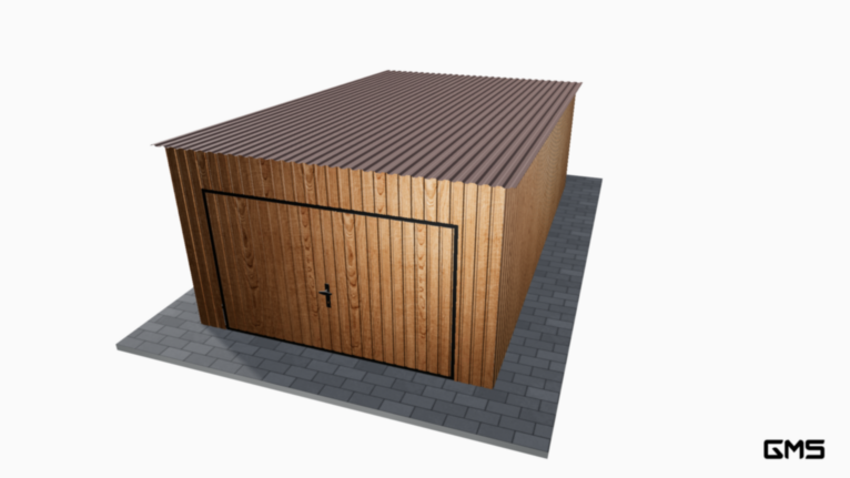 Garaj acrilic imitație lemn 3.5x6 m cu panta spre spate / poartă basculantă
