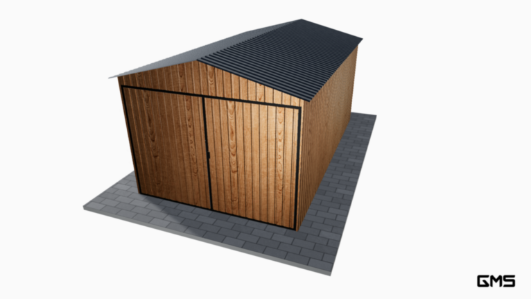 Garaj acrilic imitație lemn 3x5 m cu acoperiș în două ape