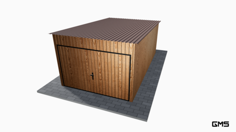 Garaj acrilic imitație lemn 3x5 m cu panta spre spate / poartă basculantă