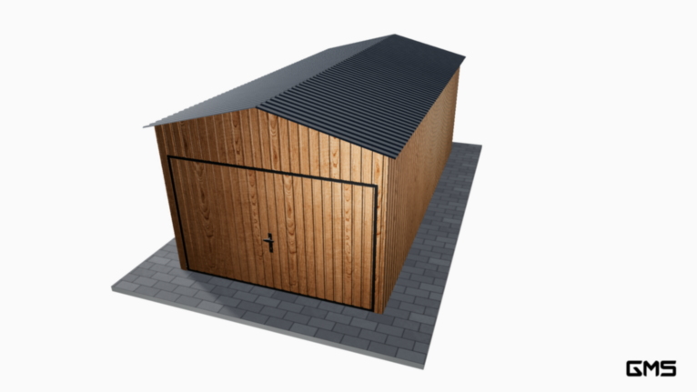 Garaj acrilic imitație lemn 3x6 m cu acoperiș în două ape / poartă basculantă