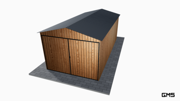 Garaj acrilic imitație lemn 3x6 m cu acoperiș în două ape