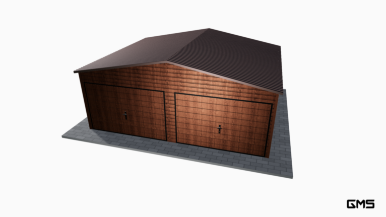 Garaj Premium imitație lemn 6x5 m cu acoperiș în două ape