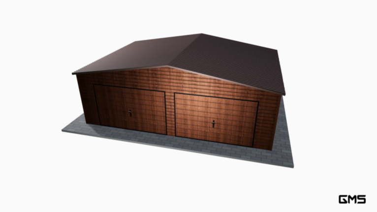 Garaj Premium imitație lemn 7x5 m cu acoperiș în două ape