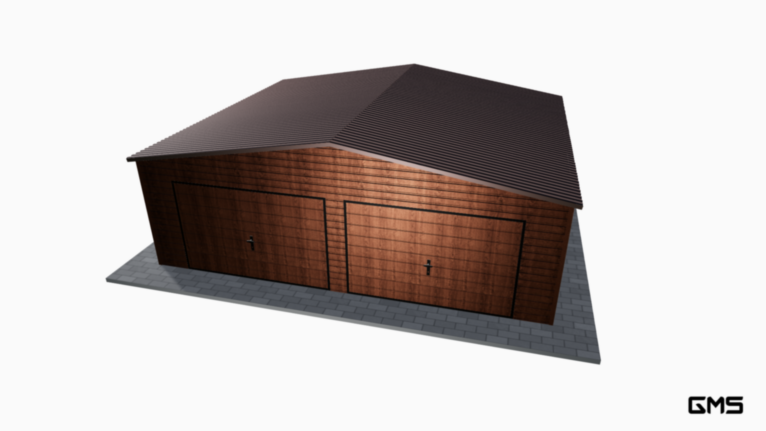 Garaj Premium imitație lemn 7x6 m cu acoperiș în două ape