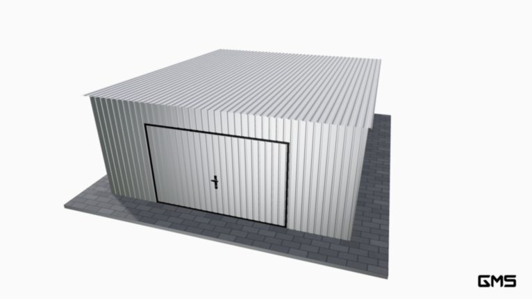 Garaj din tablă 5x6 m cu panta spre spate / poartă basculantă
