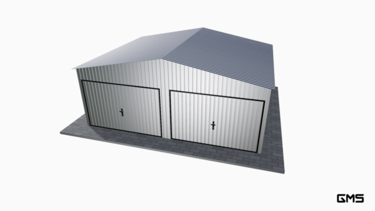 Garaj din tablă 6x5 m cu acoperiș în două ape / poartă basculantă