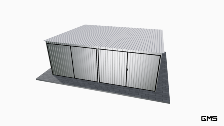 Garaj din tablă 6x5 m cu acoperiș în două ape