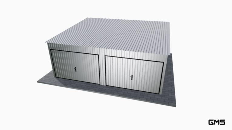 Garaj din tablă 6x5 m cu panta spre față / poartă basculantă