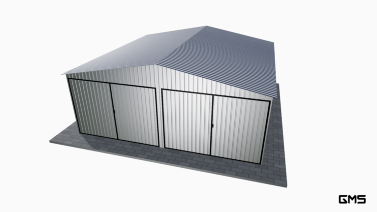Garaj din tablă 6x6 m cu acoperiș în două ape