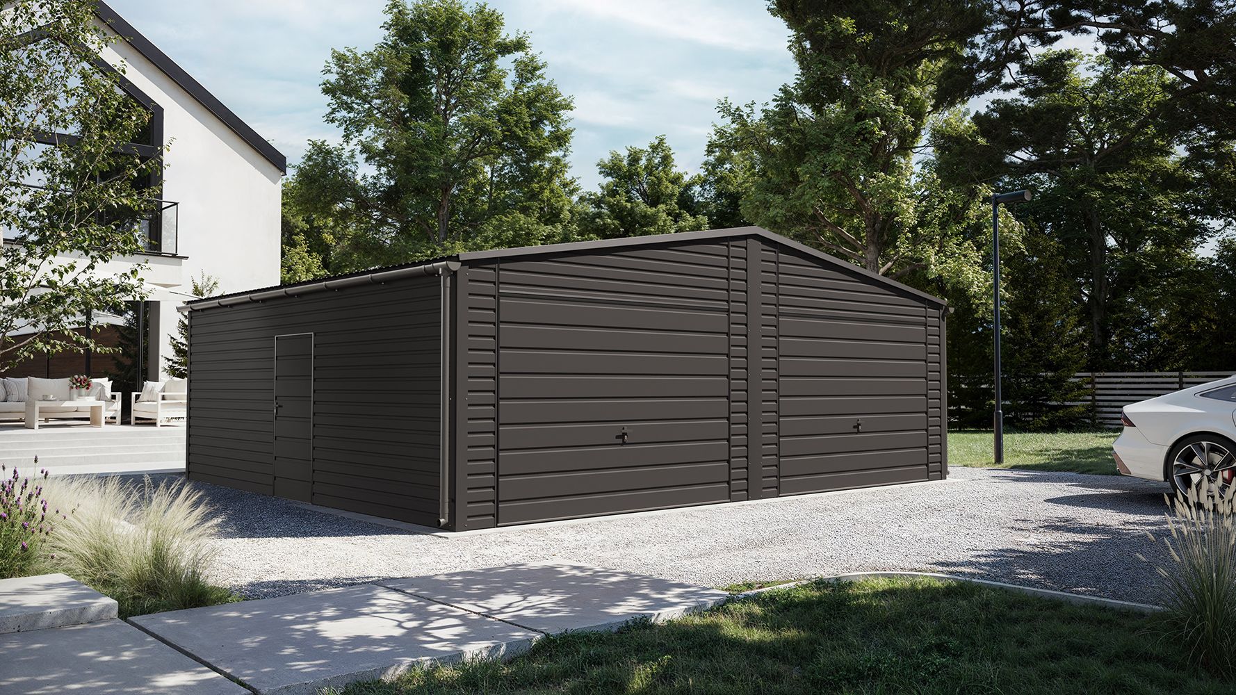 Garaj metalic PREMIUM BTX cu finisaj mat, panouri orizontale T7 și structură întărită